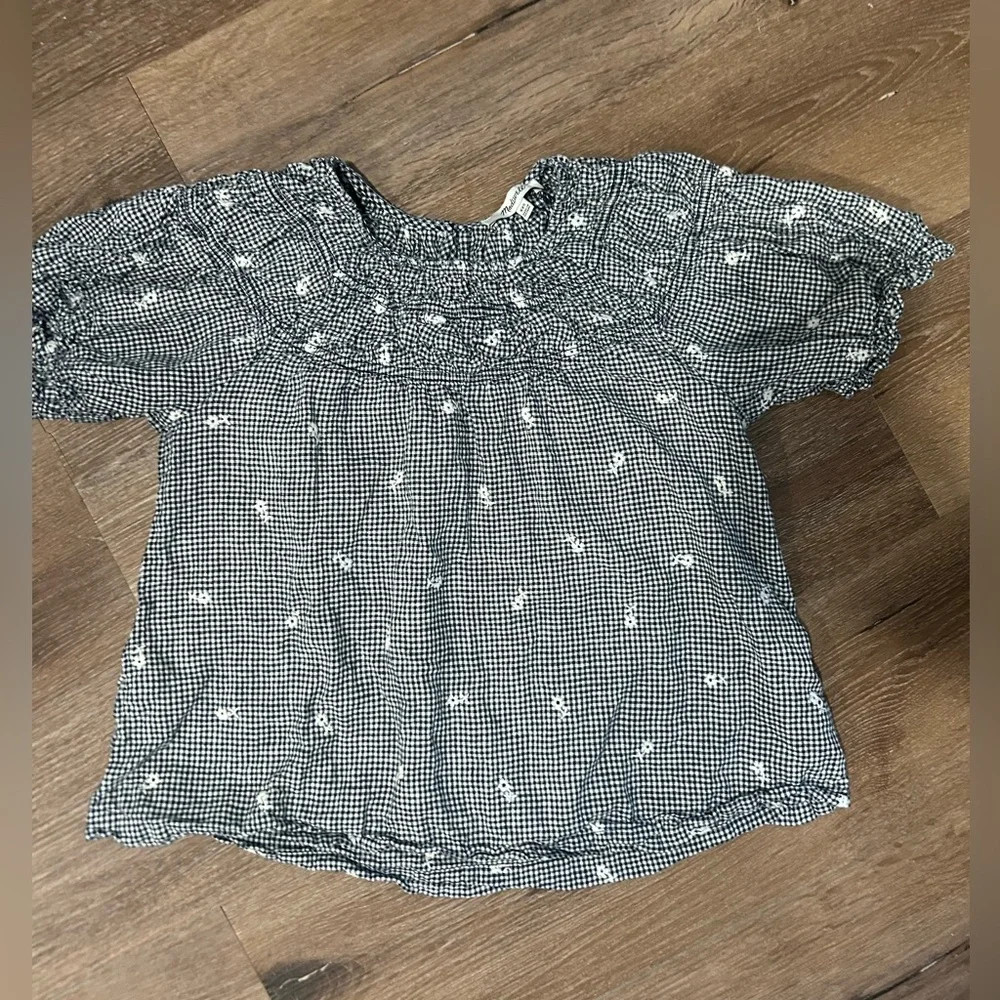Madewell Embroidered Gingham puff sleeve blouse‎